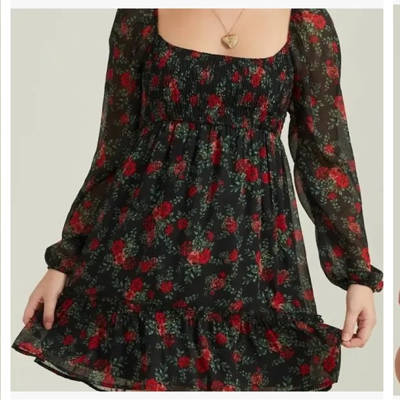 Altar’d State floral, black long sleeve dress - Picture 3 of 10